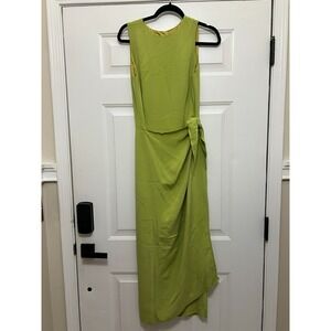 JONES NEW YORK Green Wrap Front Ruched Side Tie Midi Dress Size 8 Career Spring